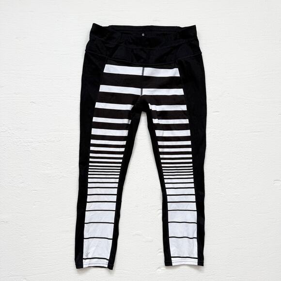 Athleta White Striped High Rise Crop Leggings, Size Small - Picture 1 of 8